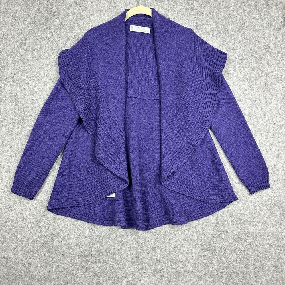 SHIRIN Cashmere Knit Open Cardigan Sweater Womens M Purple Ribbed Scotland